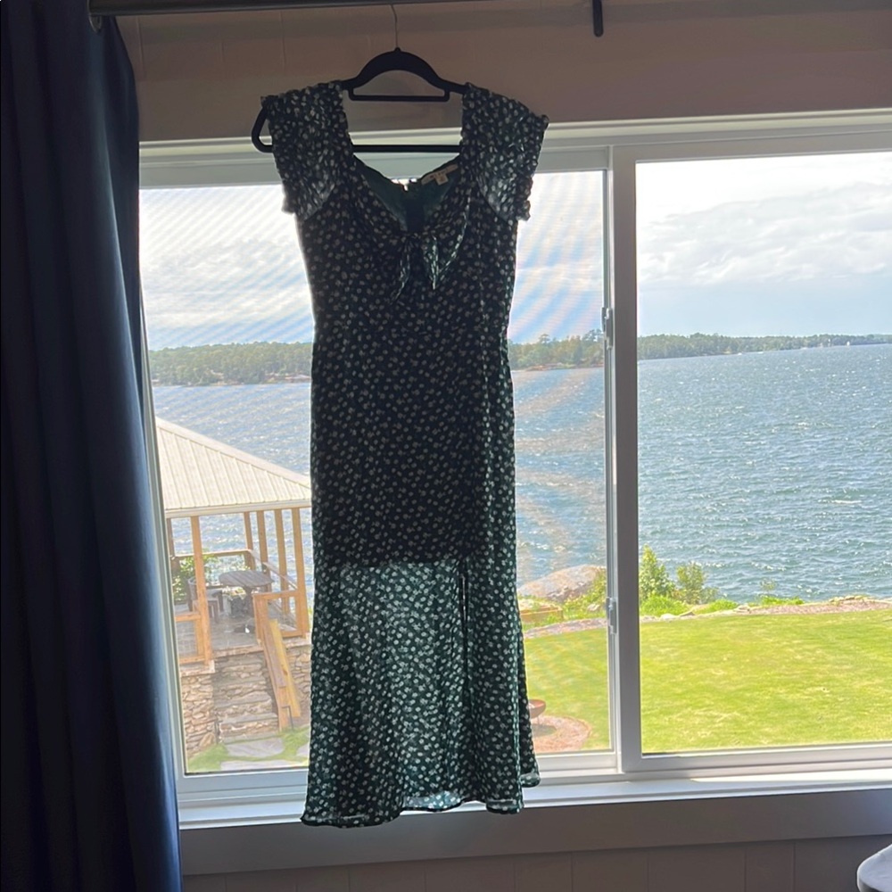 Green tiny floral long dress